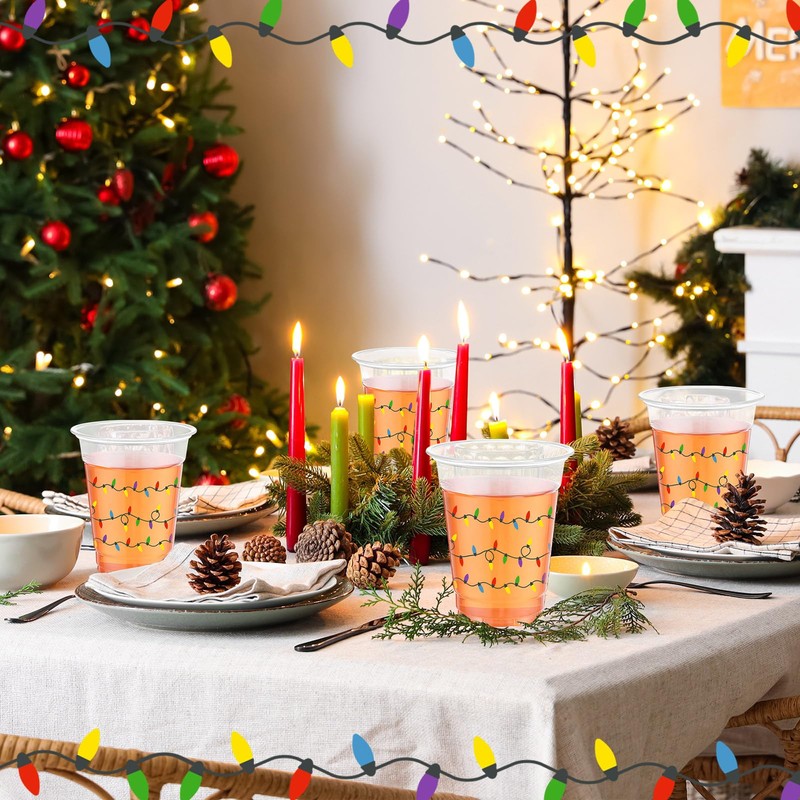 100 Pack 16 oz Christmas Clear Plastic Cups with Lights