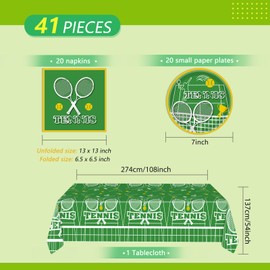 41PCS Tennis Party Supplies Tennis Ball Themed Sports Birthday Party Disposable Tableware Include Tennis Paper Plates Napkins Tablecloths for Men Women Kids Birthday Party