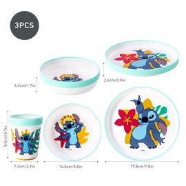 Stitch 3pcs Reusable Bicolor Premium Kids Dinner Tableware Set Plate, Bowl & Tumbler, BPA Free