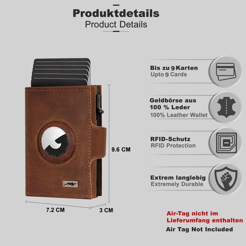 Marc Peter® Chicago Leather Push Air Slim Wallet, Airtag Wallet