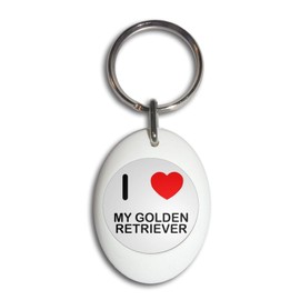 I Love My Golden Retriever - White Plastic Oval Key Ring