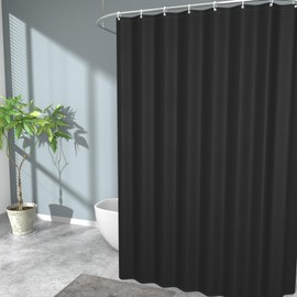 GOOPOOL Shower Curtain, Extra Long Shower Curtain Liner 200 x 200CM (W 78.7" x L 78.7"), Polyester Machine Washable Waterproof Fabric Bathroom Shower Curtain with Weight Tape for Bath, Black