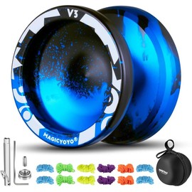 MAGICYOYO V3 Yoyo Professional Responsive Yoyo for Kids, Metal YoYo for Beginner, Unresponsive Yo yo for Adults + 12 Yoyo Strings + Yoyo Bearing and Removal Tool + Axle + Yo-yo Case - Color: Black Blue Pink