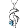SUPAC Fashion Dolphin Necklace Heart-shaped Cubic Zirconia Decor Pendant Necklace,