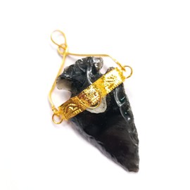 Jet Powerful Gold Plated Tourmaline Arrowhead Pendant with Natural Crystal Quartz Point Gemstone Healing Reiki Jet International Crystal 40 Page Booket Therapy Image is JUST A Reference