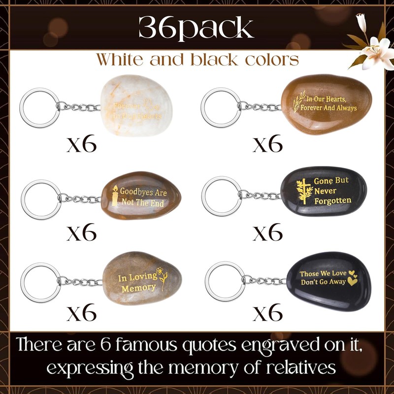 Yuntau 36 Pcs Memorial Stones Keychains River Stone Key Rings