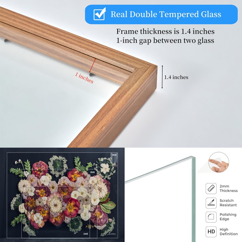 Volakk Floating Frames 16x20 Walnut Shadow Box Frame For Pressed