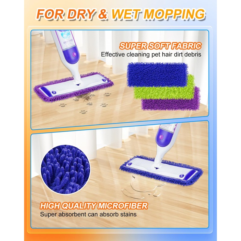 3 Pack Reusable Power Mop Pads Compatible with Swiffer Power