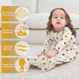 Baby Sleeping Bag 100% Cotton 0.5 TOG Long Sleeves Wearable Blanket Various Sizes Sleeping Sack for Newborn Boys Girls Infant Toddlers Baby 12-18 Months - White Bee