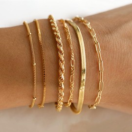 Gold Bracelets for Women, 14K Gold Plated Stackable Bracelets for Women Trendy Gold Bracelet Stack Set Waterproof Chain Bracelets Paperclip Adjustable Tennis Minimalist Tiny Cute Jewelry (Style02)