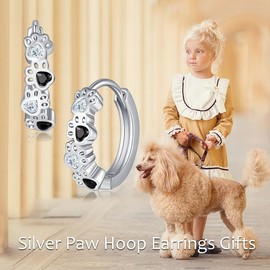 NIFUNAO Paw Print Earrings for Women 925 Sterling Silver Dog Hoop Earrings for Women Dog Jewelry