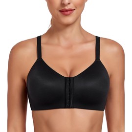 Lemorosy Women's Bra Without Underwire Front Closure Large Sizes Strong Hold Unpadded Full Cups Comfortable Classic Bra, black, 70D