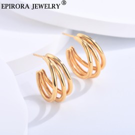 EPIRORA Sterling Silver Gold Earrings for Women,Hypoallergenic Triple Hoop Earrings| Three Chunky Gold Hoop Earrings Unique Claw Earrings Jewellery Gifts for Women