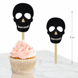 Black Skull Cupcake Topper | Halloween Party Decorations | Gothic Birthday Cupcake Toppers | Spooky Cake Decor | Dark Theme Party Supplies | Unique Skull Cake Picks for Halloween & Events