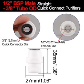 uxcell 1/2 Inch BSP Male - 3/8 Inch Tube OD Straight Quick Connect Water Purifiers Tube Fittings Push in To Connector Filter Tube Quick Connector for RO Reverse Osmosis System 5pcs