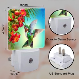Hummingbird with Flowers Night Light for Kids,Red Tropical Floral Leaves Hummingbird Night Light Plug in with Dusk to Dawn Sensor,0.5w Energy Saving Nightlight for Hallway Stairway Kitchen Bedroom