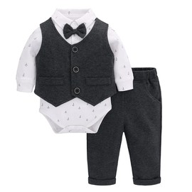 Famuka Baby Boy Suit Tuxedo Jacket Christening Suit Party Suit Boys Suit 3-Piece, gray