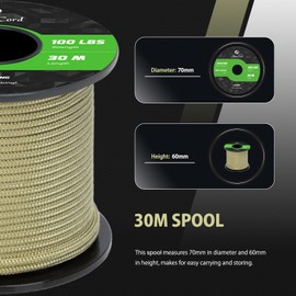 Abma Cord Paracord 2mm 30m 100% Nylon Rope 1 Strand Type I Parachute Cord - Max. 45kg (100lbs) - Holy Guacamole