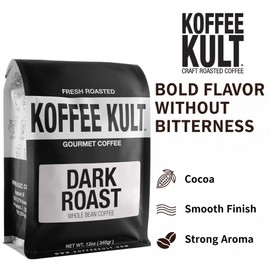 Koffee Kult Dark Roast Coffee Beans - Rich & Bold with Chocolate & Cinnamon Notes, Smooth Finish 100% Arabica, Ethically Sourced Resealable 12oz package