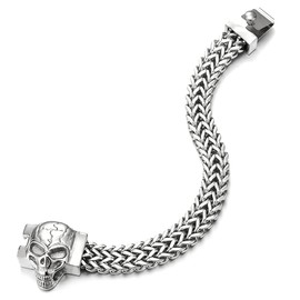 COOLSTEELANDBEYOND Mens Stainless Steel Double Franco Link Curb Chain Bracelet, Crack Skull Spring Box Clasp, Stainless Steel, not-applicable