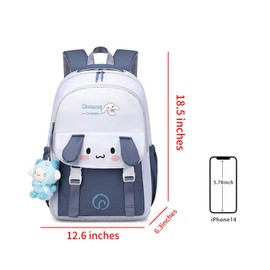 SHSAIEDHA 2pcs Cute Backpack for Women - Aesthetic Casual Daypack for Travel - 18 Inch Large Capacity Casual Daypack with Plush Pendant (BLUE)