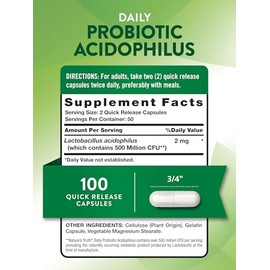 Nature's Truth Probiotics for Men and Women | 500 Million CFU | 100 Capsules | Non-GMO & Gluten Free Supplement