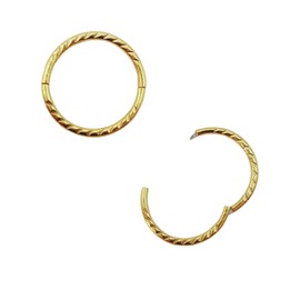 24K Gold Plated On 925 Sterling Silver Solid Seamless Diamond Cut Twist Sleeper Hoop Earrings Small Hinged Thin Handmade 8mm 10mm 12mm 14mm For Women Men Girls (14mm)
