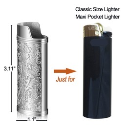 Ciomszan 2pcs Metal Lighter Case Cover Holder with Vintage Floral Pattern, Silver Finish, Compatible with BIC Full Size J6 Lighters (Silver)
