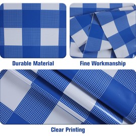Kesfey Blue 137x274cm Gingham Plastic Tablecloths, Disposable Checkered Tablecloth Waterproof Rectangle Table Covers for Party and Picnic