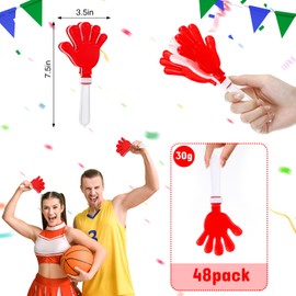 48 Pcs Hand Clappers Bulk 7.5 x 3.5 Inches Noise Makers Party Favors Clapping Noise Maker Clacker for Birthdays Game Prizes Classroom Rewards Football Sporting Events Cheers Supplies (Red, White)