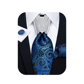 DiBanGu - Juego de 4 corbatas para hombres, corbatas de seda tejidas jacquard para hombre, corbata de bolsillo y corbata cuadrada, Azul Real, Talla única