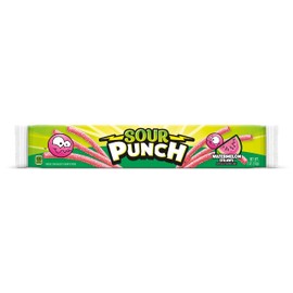 Sour Punch Straws, Watermelon Fruit Flavor, 2oz Tray (24 Pack), Soft & Chewy Candy