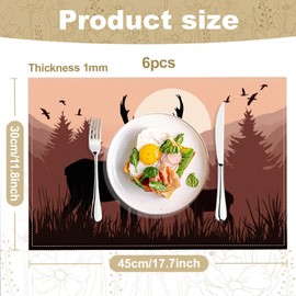 WADORN Abstrakte Landschaft Waldelch Tischsets 6er Set, 45x30cm Tischsets Aus Stoff Mit Wildtieren Hirschjagd rutschfeste Platzset Aus Leinen Waschbar Hitzebeständig Platzset Für Küchen Esstisch