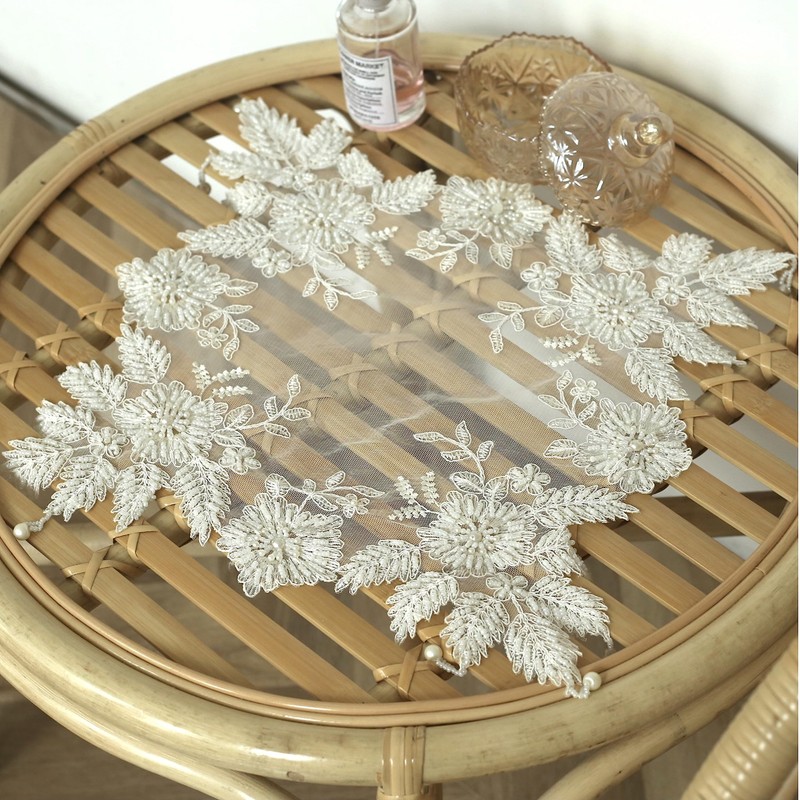 Gratify Lace Doilies with Handmade Beaded Embroidery Lace Table Placemats