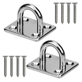 Pad Eye Plate 2 Pcs M8 Stainless Steel Ceiling Hook Metal Staple Ring Hook Suspension U Hooks Marine Hardware Staple Hook Loop with 8 Screws,for Wall Ceiling Hanging Shade Sail(Square)