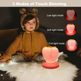 LIFTATAPA Strawberry Night Light, Cute Silicone Strawberry Lamp, LED Cute Night Light Decor, USB Rechargeable Bedside Color Changing Lamp, 3 Modes Touch Lighting for Birthday, Christmas