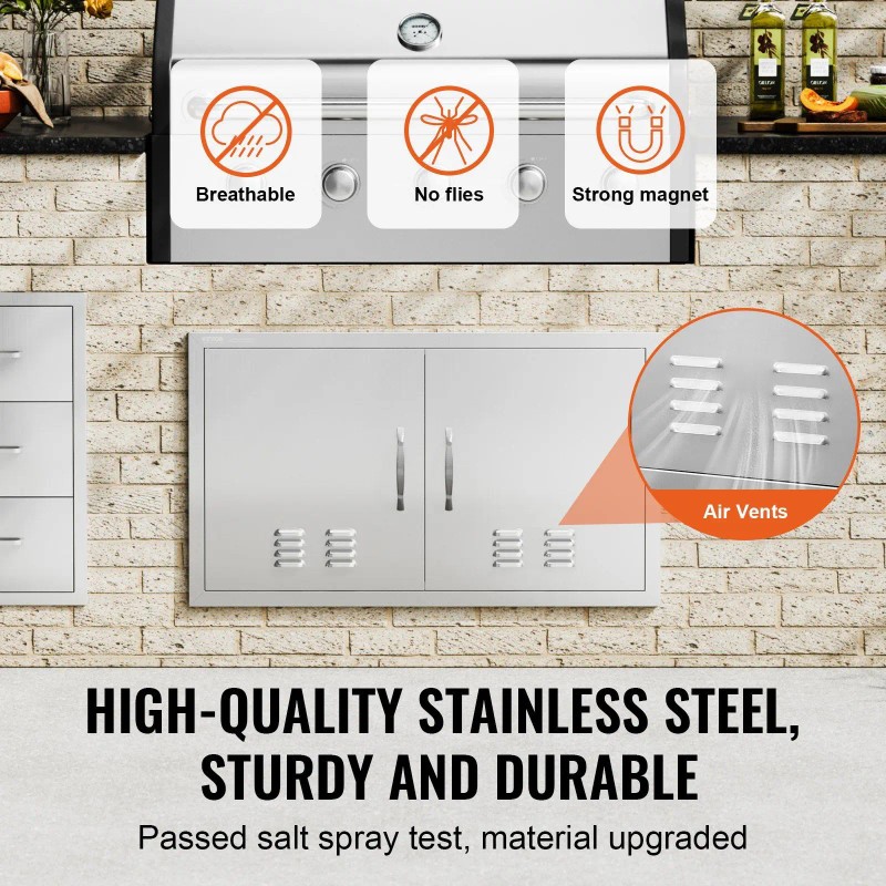 Double Outdoor Kitchen Stainless Steel Flush Mount Door 36W X