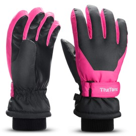 ThxToms Kids Winter Ski Gloves Snow | Windproof, Waterproof and Warmth | PU Palm Thicken Cold Weather Gloves -15℃ | Outdoor Sports Snowboard Bikes | Boys and Girls 4-13 years old