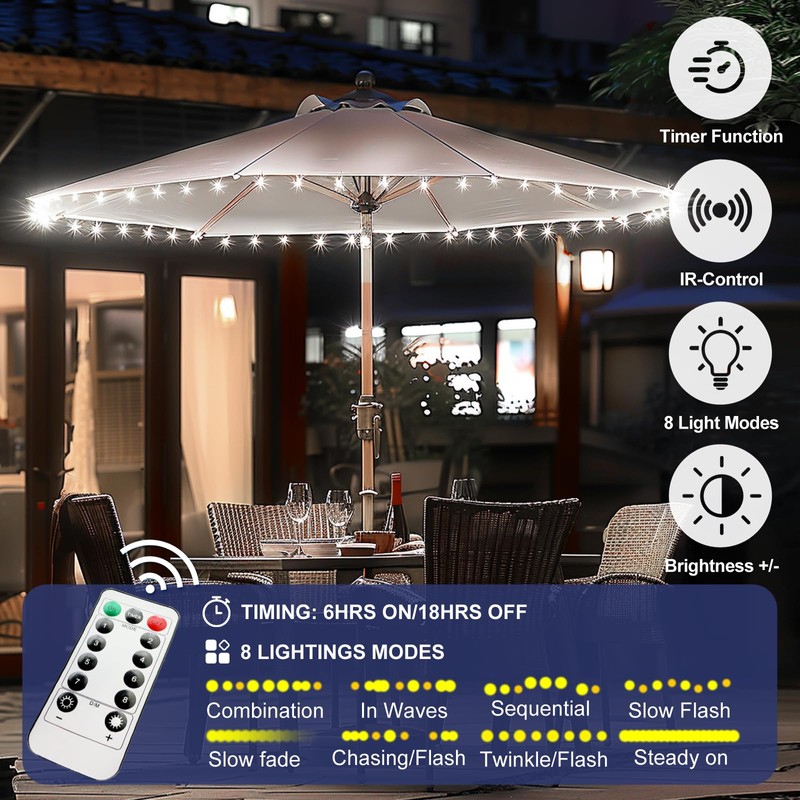 Patio Umbrella Lights Cordless LED Market Table Umbrella Lights with