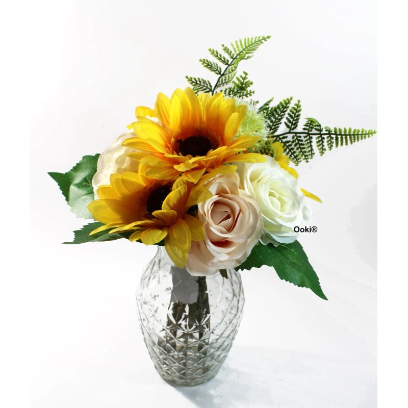 Unbranded Pink Sunflower Dandelion Artificial Silk Rose Flower Bouquet Arrangement