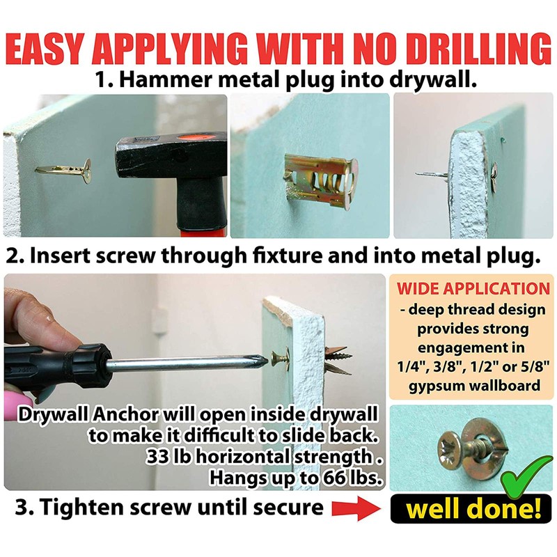 Hammer Drive Anchor for Plasterboard, Hammer-in Plug for Cavity Wall