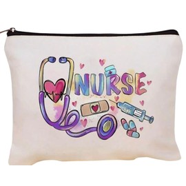 Nurse Printed Makeup Bag, Canvas, Hearts and Medical Supplies Design