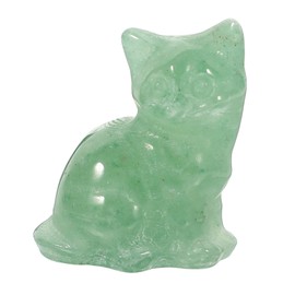 EXCEART Crafts Crystal Cat Statue Hand Carved Healing Crystals Gemstone Cat Figurine Sitting Kitten Gemstone Animal Collectibles Sculpture for Good Luck Home Decor Green Ornaments