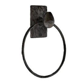Rustic State Motris Wall Mount Railroad Spike Industrial Design Cast Iron Towel Ring with Hammered Effect Texture for Bathroom and Kitchen - Hand Towel Holder Hanger Rack - Black