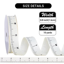 Ribest Back to School Ruler Ribbon, 5/8 Inch Teacher Natural Grosgrain Ribbon with Measuring Tape Printed for Gift Wrapping Crafts Sewing Wreaths Bows, 10 Yards Spool