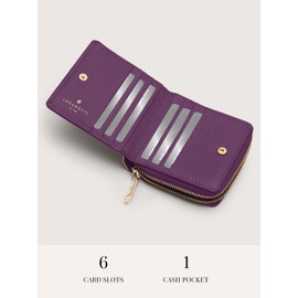 Lazarotti Bologna Women's Compact Leather Wallet with Press Stud Fastening, Zip Compartment, 6 Card Slots, RFID Protection, 10 x 10 x 2.5 cm, Purple, Standard size, Classic