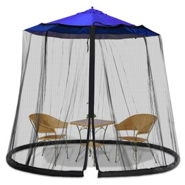 WANRU 7.5-10FT Patio Mosquito Netting - Mosquito net for Patio Garden and Outdoor Umbrellas with Adjustable Elastic Cord and Zipper Umbrella net