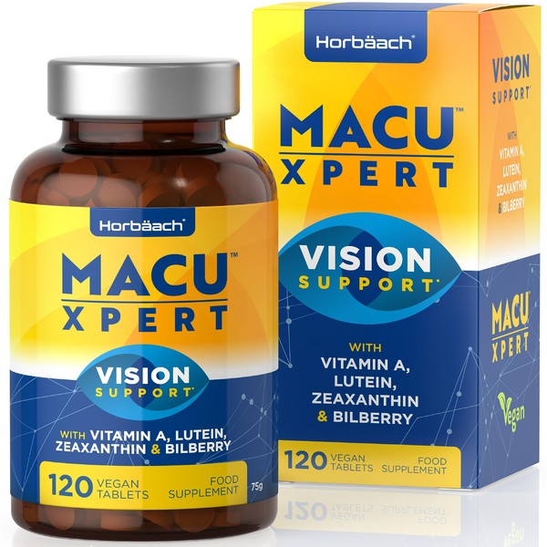 Lutein and Zeaxanthin Supplement | 120 Vegan Tablets | Vision Support with Vitamin A, Lutein, Zeaxanthin and Bilberry | MacuXpert Eye Care for Men and Women | by Horbaach