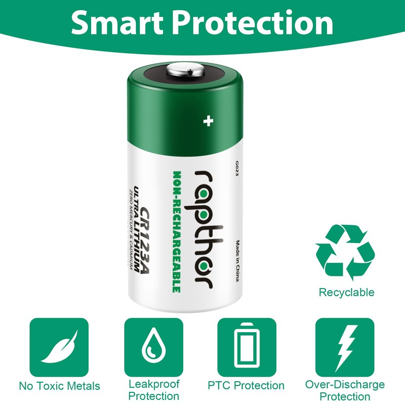rapthor 1800mAh CR123A 3V Lithium Batteries CR123 123A CR17345 3