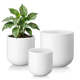 vancasso 6+8+10 inches Ceramic Plant Pots, Set of 3, Planters with Drainage Hole, Flower Pots Planters Pots for Indoor Plants, Modern Indoor Decorative Garden Pot, Home Decor, White